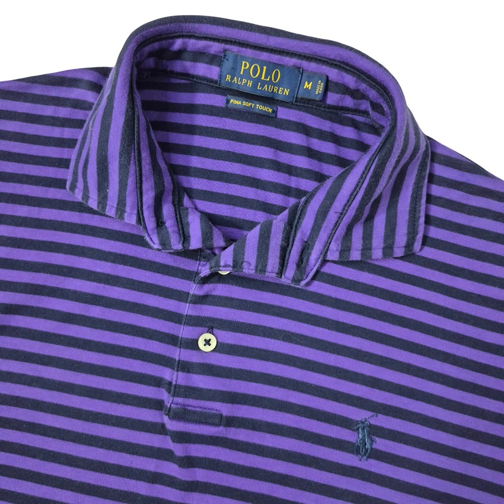Polo Ralph Lauren Polo Shirt Mens Medium Purple Striped Pima Soft Touch Pony